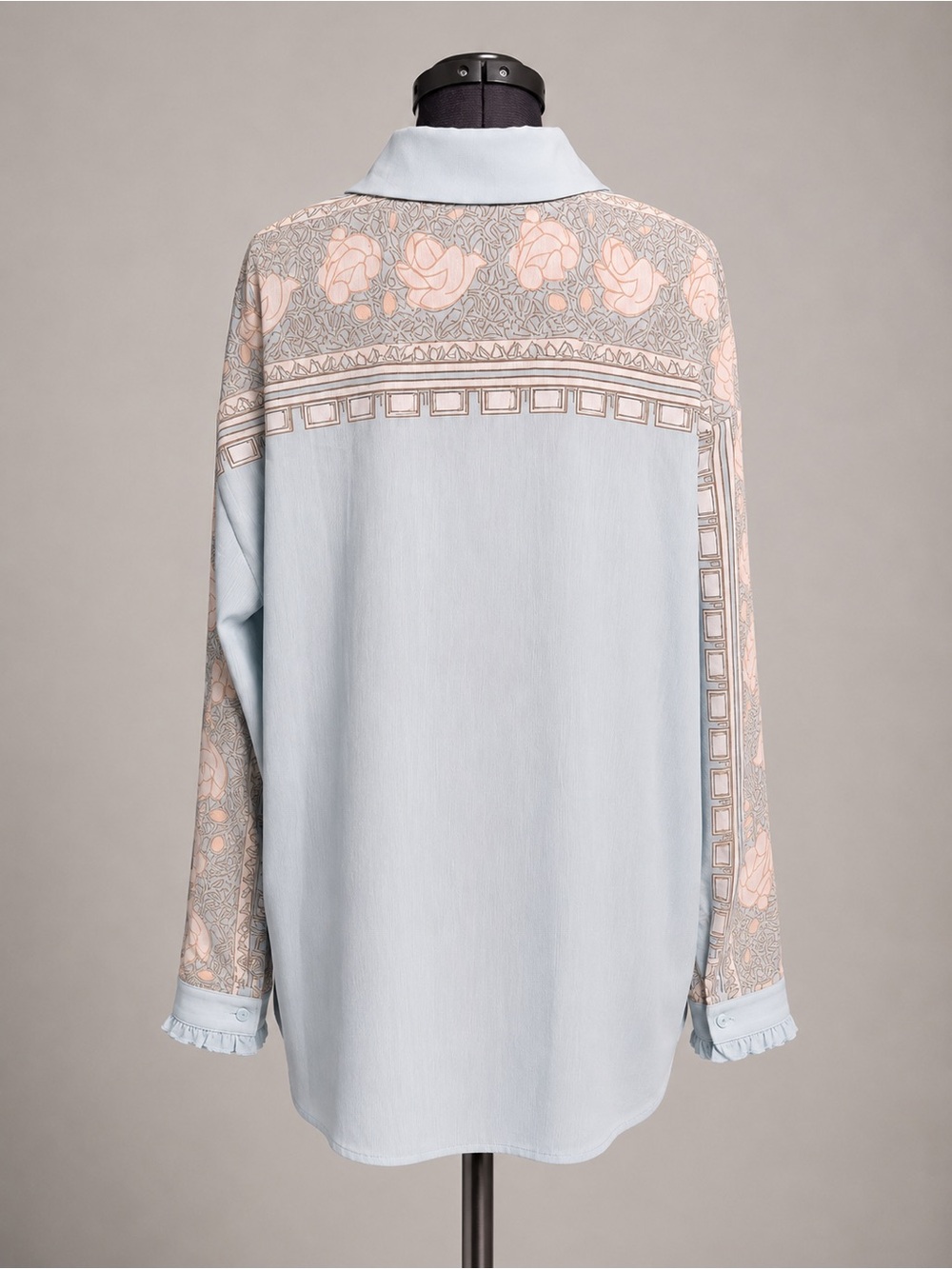 Art Nouveau Floral Western Shirt Blouse Boho Vintage Style Cottagecore Blue L - Picture 3 of 7